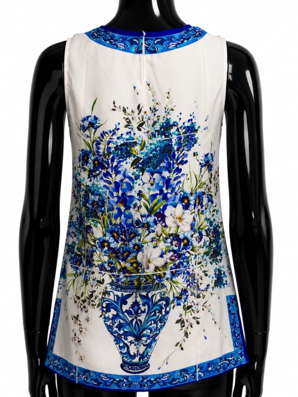Dolce&Gabbana blue silk majolica Sleeveless Floral Vase Print blouse top IT 38 - Picture 2 of 13